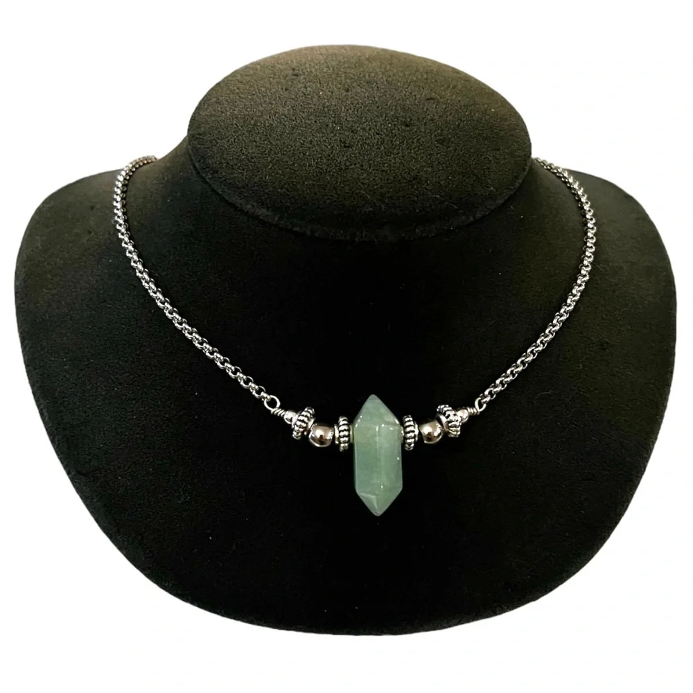 🔴Handmade Double terminated green adventurine crystal gems adjustable choker_3